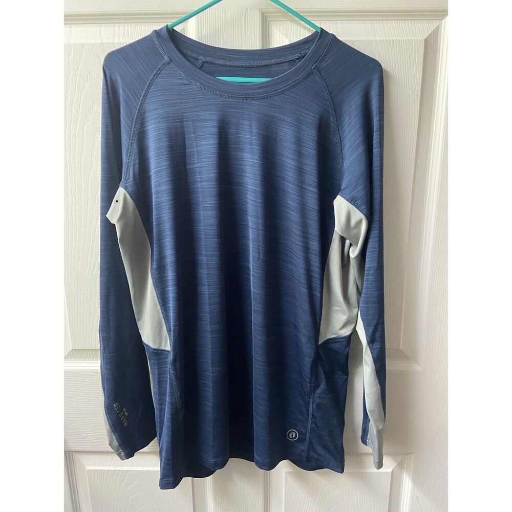 Hang Ten Swim Shirt Mens Med Blue Gray Long Sleeve Pocket Active UPF 50+ Surfing